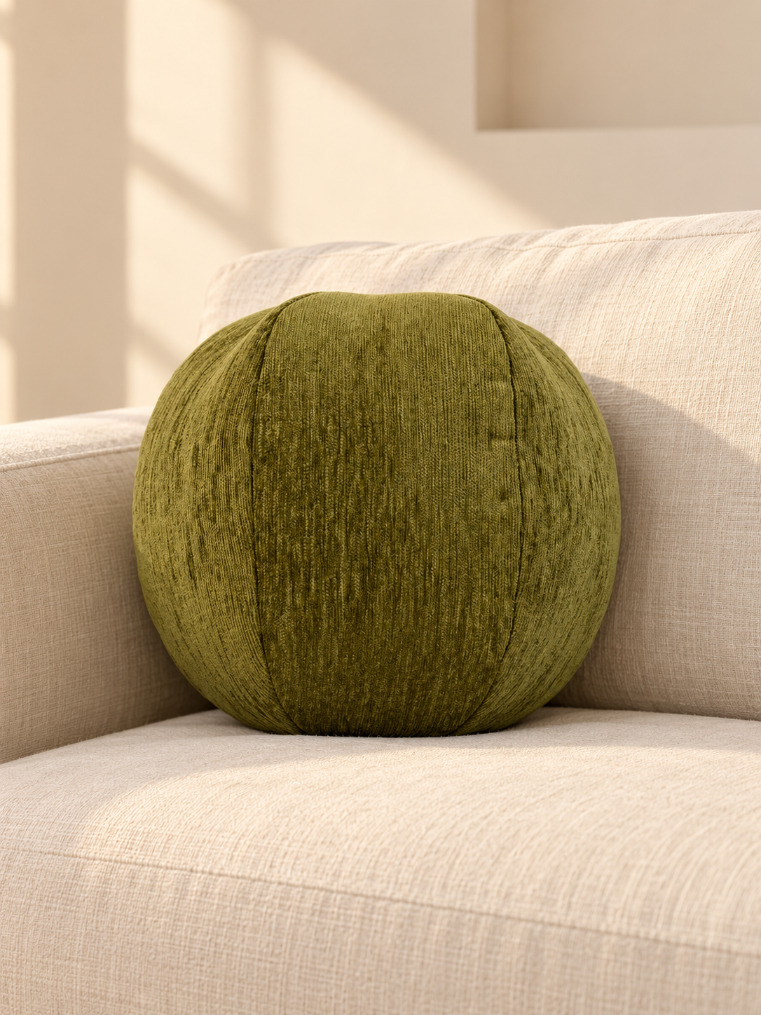 Fine R round cushion — Olive Green