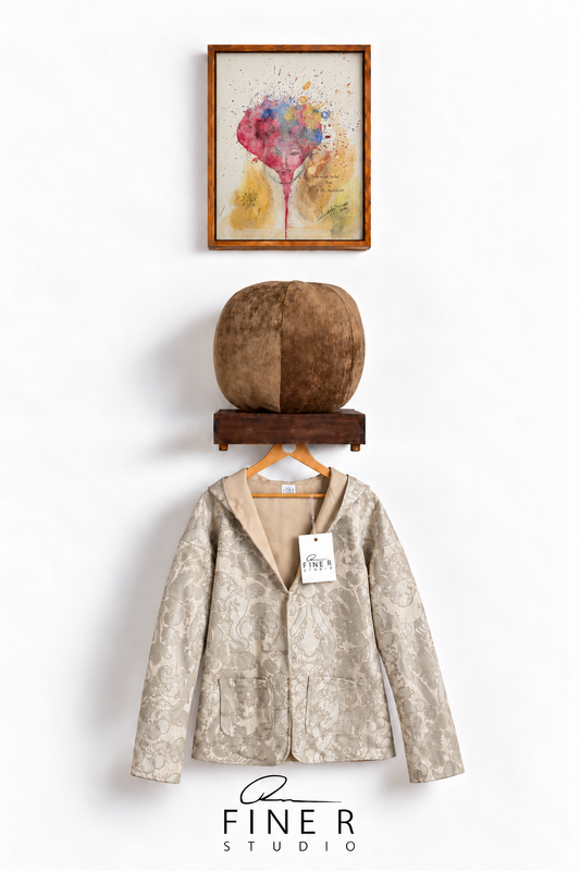 Ivory and silver damask Fine R Studio artist jacket