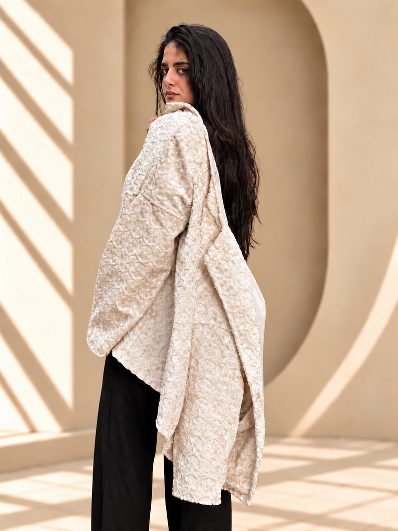 Ivory Floral Textured Art Jacket – Finer Studio