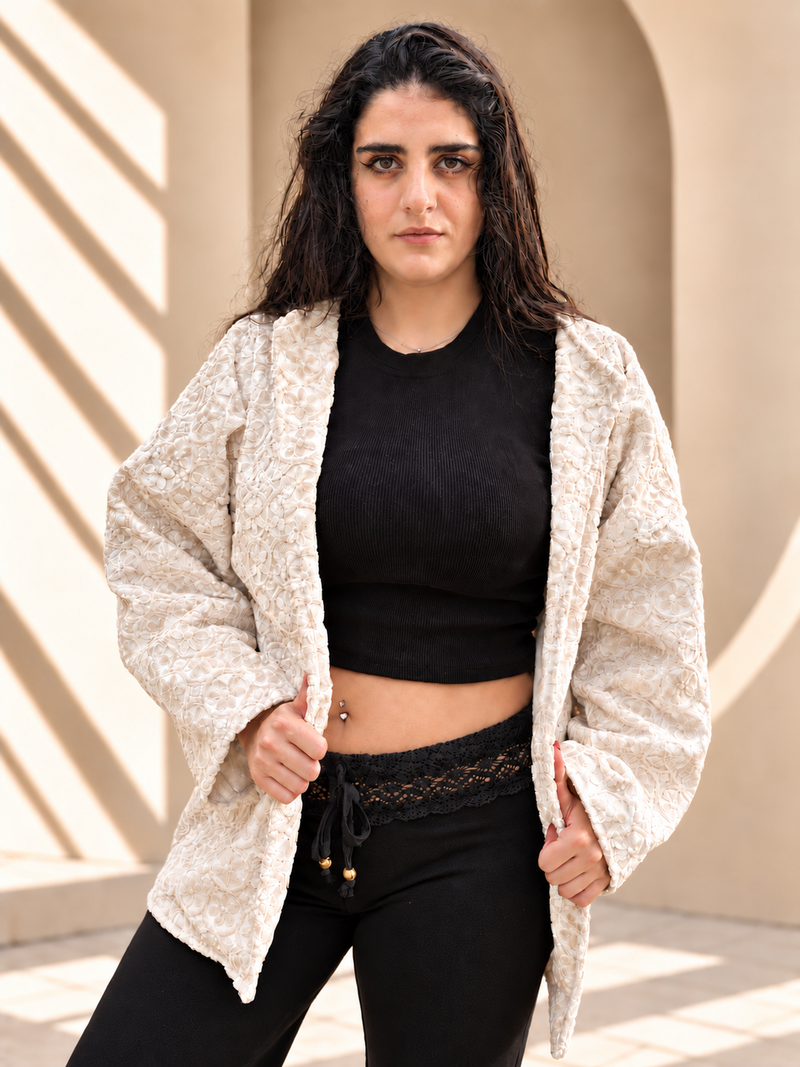 Ivory Floral Textured Art Jacket – Finer Studio