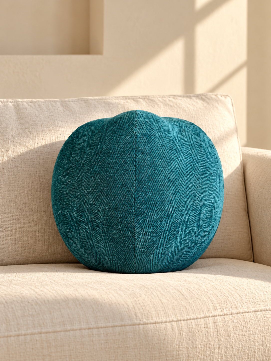 Fine R round cushion — Turquoise Herringbone
